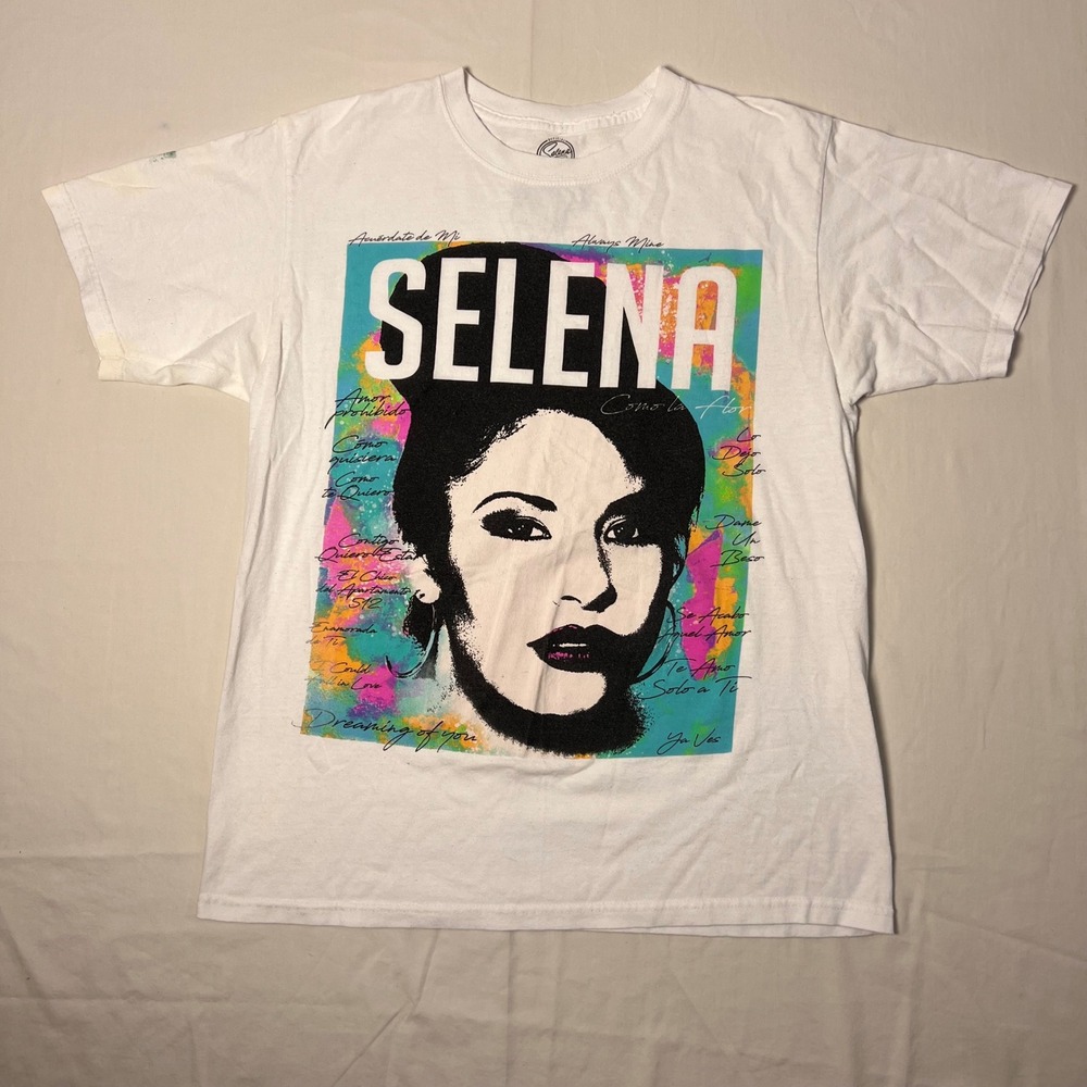Official Selena Quintanilla Graphic T-Shirt White Cotton Pop Art Portrait Mens M